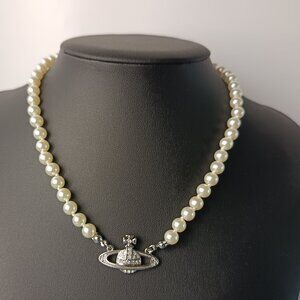 Vivienne westwood Silver Orb Pearl Button Necklace